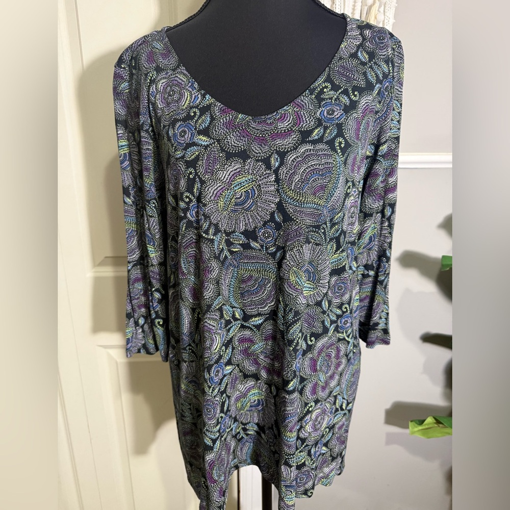 J. Jill Black Floral Print Scoop Neck Women's Top size medium petite